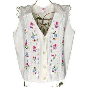 Adrian Delafield Vintage 90's White Floral Embroidered Button Up Vest Women’s XL